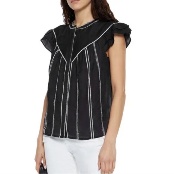 Frame Denim Flutter Sleeve Embroidered Blouse M - Picture 1 of 7